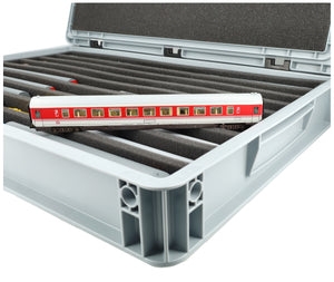 Eurobox 60 x 40 cm Set for model railway - TT scale - 9 compartments - foam insert for upright storage