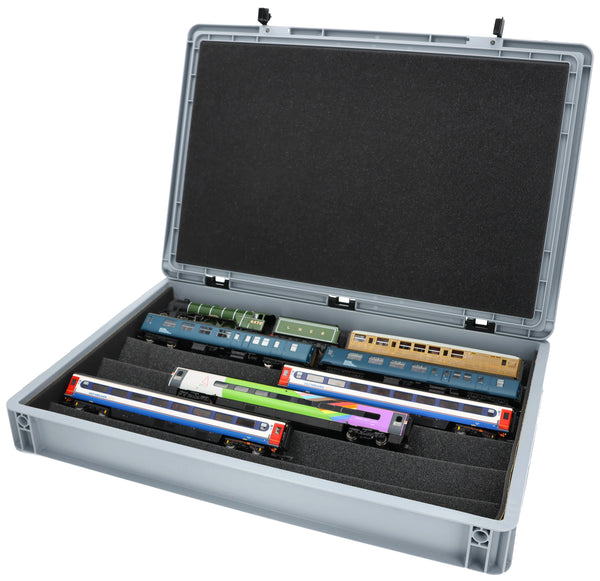 Eurobox 60 x 40 cm Set mit Zugliege - 5 Fächer für Spur 00 - für Modelleisenbahnen, Loks und Fahrzeuge