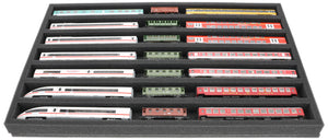 570 mm x 370 mm x 40 mm foam insert for model railway - TT scale - 7 compartments - for horizontal storage