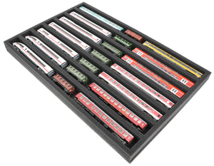 570 mm x 370 mm x 40 mm foam insert for model railway - TT scale - 7 compartments - for horizontal storage
