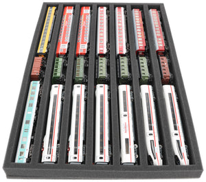 570 mm x 370 mm x 40 mm foam insert for model railway - TT scale - 7 compartments - for horizontal storage
