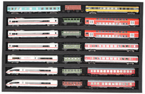 570 mm x 370 mm x 40 mm foam insert for model railway - TT scale - 7 compartments - for horizontal storage