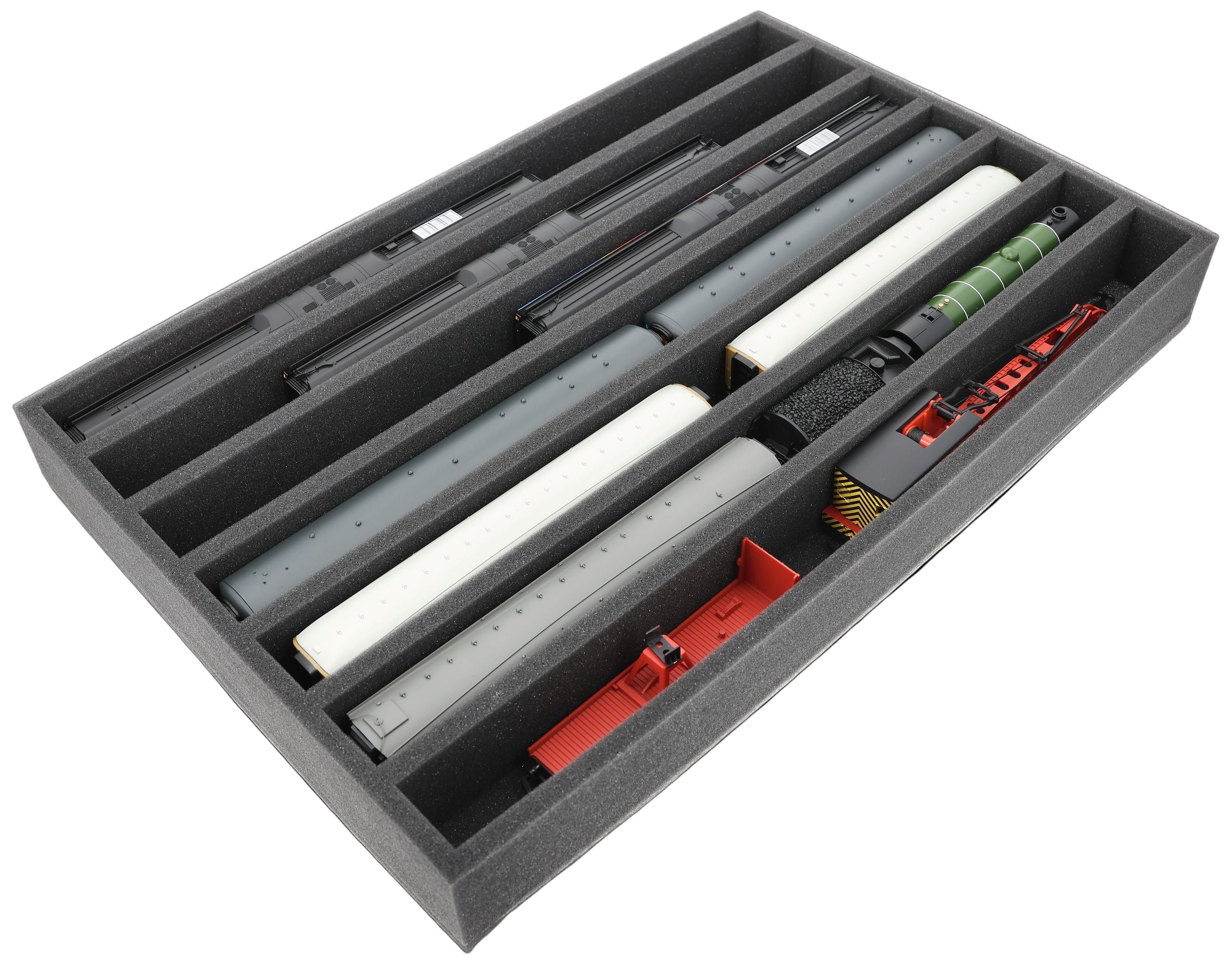 560 mm x 360 mm x 65 mm Schaumstoffeinlage für Modelleisenbahn - Spur 00 - 7 Fächer - für stehende Aufbewahrung