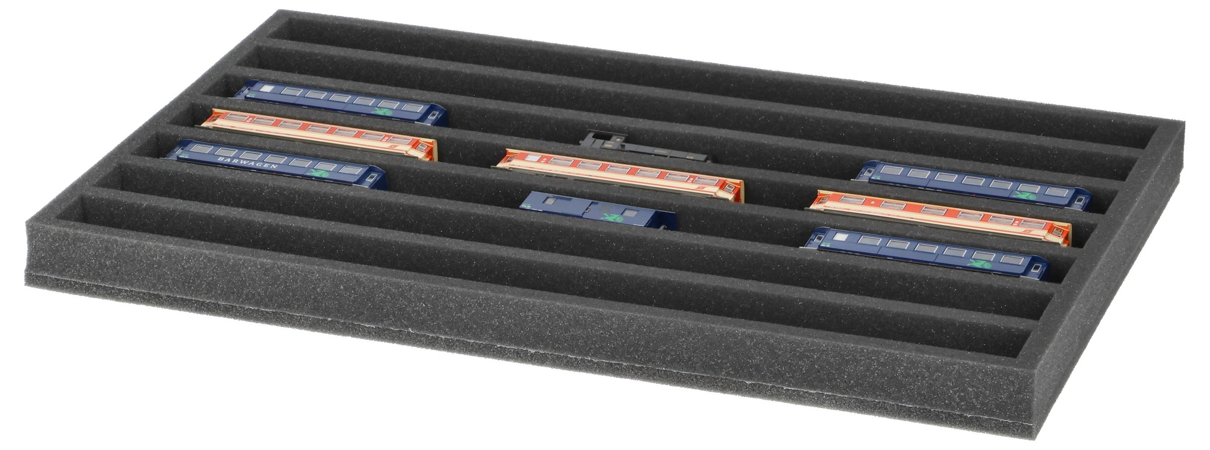 Schaumstoffeinlage für Modelleisenbahn - Spur H0e - 7 Fächer