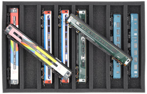570 mm x 360 mm x 50 mm Schaumstoffeinlage für Modelleisenbahn - Spur 00 - 8 Fächer - für liegende Aufbewahrung - JV050A006