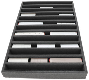 570 mm x 370 mm x 55 mm Feldherr foam insert for model railway - H0m scale - 13 compartments - for upright storage - JV055A003