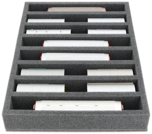 370 mm x 270 mm x 55 mm Schaumstoffeinlage für Modelleisenbahn - Spur H0m - 8 Fächer - für stehende Aufbewahrung - IU055A003