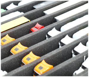 570 mm x 370 mm x 55 mm Foam insert for model cars 1:87 - Trucks, buses, utility vehicles - 8 compartments - JV055A004