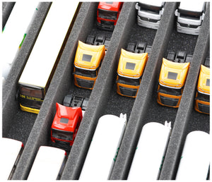 570 mm x 370 mm x 55 mm Foam insert for model cars 1:87 - Trucks, buses, utility vehicles - 8 compartments - JV055A004