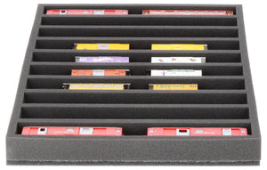 570 mm x 370 mm x 55 mm Foam insert for model railway - H0m scale - 10 compartments - for horizontal storage - JV045A001