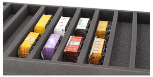 570 mm x 370 mm x 55 mm Foam insert for model railway - H0m scale - 10 compartments - for horizontal storage - JV045A001