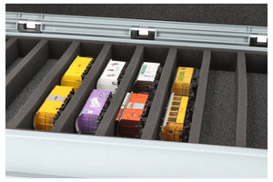 Eurobox 60 x 40 cm Set for model railway - H0m scale - 10 compartments - foam insert for horizontal storage