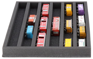 570 mm x 370 mm x 55 mm foam insert for model railway - H0m scale - 6 compartments - for horizontal storage - JV045A002