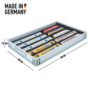 Stapelbare Eurobox 60 x 40 cm mit PanoramaLiege für Modelleisenbahn - 5 Fächer für Spur H0