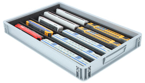 Stapelbare Eurobox 60 x 40 cm mit PanoramaLiege für Modelleisenbahn - 5 Fächer für Spur H0
