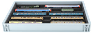 Stapelbare Eurobox 60 x 40 cm mit PanoramaLiege für Modelleisenbahn - 5 Fächer für Spur 00