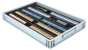 Stapelbare Eurobox 60 x 40 cm mit PanoramaLiege für Modelleisenbahn - 5 Fächer für Spur 00