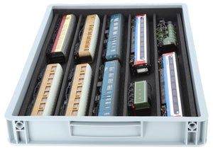 Stapelbare Eurobox 60 x 40 cm mit PanoramaLiege für Modelleisenbahn - 5 Fächer für Spur 00
