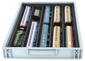 Stapelbare Eurobox 60 x 40 cm mit PanoramaLiege für Modelleisenbahn - 5 Fächer für Spur 00
