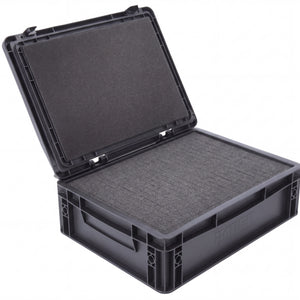 ED 43/12 HG Eurobehälter / Euro Box mit Scharnierdeckel 400 x 300 x 135 mm inklusive Rasterschaumstoff