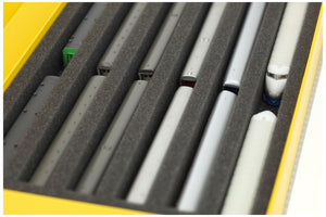 Magnetbox gelb für Modelleisenbahn - 6 Fächer für Spur Z - stehend