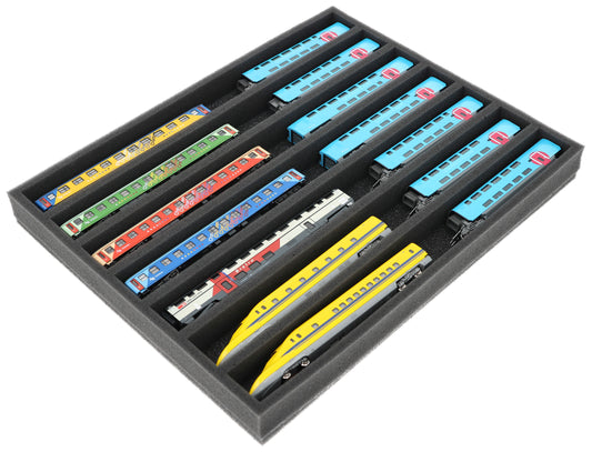 Foam insert N gauge - lying - 7 slots for model railway - FS035A001