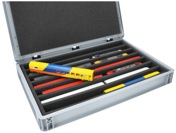 Euro container for model railway - 7 slots lengthwise for H0 gauge - standing