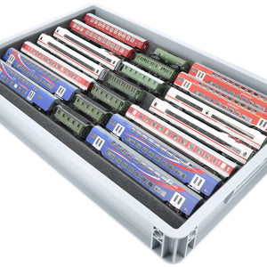 Stapelbare Eurobox 60 x 40 cm Set mit Zugliege für Modelleisenbahn - 7 Fächer für Spur TT