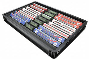 Stapelbare Eurobox 60 x 40 cm Set mit Zugliege für Modelleisenbahn - 7 Fächer für Spur TT