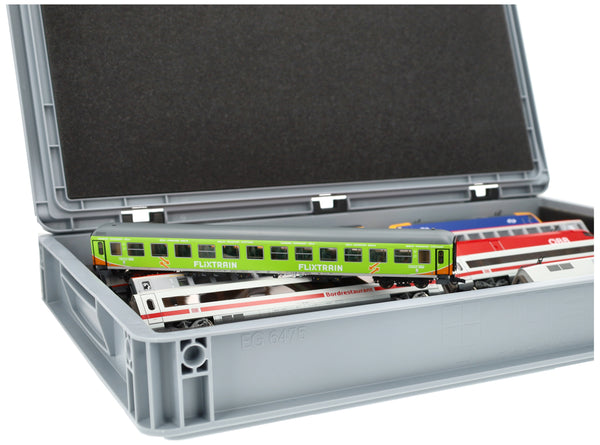 Eurobehälter für Modelleisenbahn mit Zugliege - 5 Fächer für Spur H0