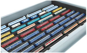 Stapelbare Eurobox 60 x 40 cm mit Zugliege für Modelleisenbahn - 10 Fächer für Spur Z