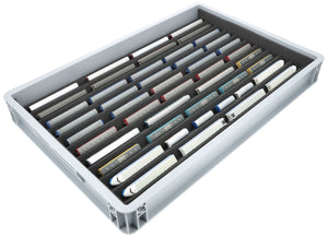 Stapelbare Eurobox 60 x 40 cm mit Zugliege für Modelleisenbahn - 10 Fächer für Spur Z