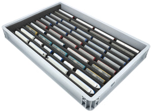 Stapelbare Eurobox 60 x 40 cm mit Zugliege für Modelleisenbahn - 10 Fächer für Spur Z