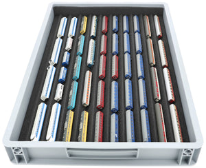 Stapelbare Eurobox 60 x 40 cm mit Zugliege für Modelleisenbahn - 10 Fächer für Spur Z