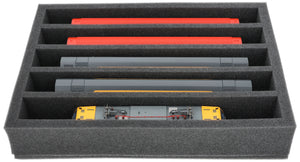 360 mm x 260 mm x 65 mm foam insert for model railway - H0 scale - 5 compartments - for upright storage - DD065A001