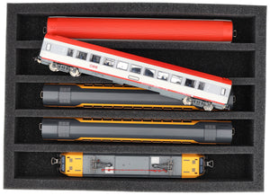 360 mm x 260 mm x 65 mm foam insert for model railway - H0 scale - 5 compartments - for upright storage - DD065A001