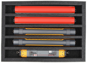 360 mm x 260 mm x 65 mm foam insert for model railway - H0 scale - 5 compartments - for upright storage - DD065A001