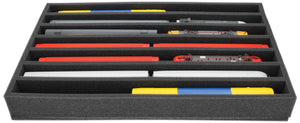 560 mm x 360 mm x 65 mm Foam insert for model railway - H0 scale - 7 compartments - for upright storage - EU065A001