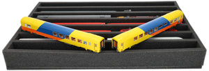 560 mm x 360 mm x 65 mm Foam insert for model railway - H0 scale - 7 compartments - for upright storage - EU065A001