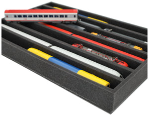 560 mm x 360 mm x 65 mm Foam insert for model railway - H0 scale - 7 compartments - for upright storage - EU065A001