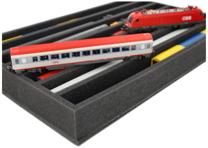 560 mm x 360 mm x 65 mm Foam insert for model railway - H0 scale - 7 compartments - for upright storage - EU065A001