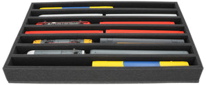 560 mm x 360 mm x 65 mm Foam insert for model railway - H0 scale - 7 compartments - for upright storage - EU065A001