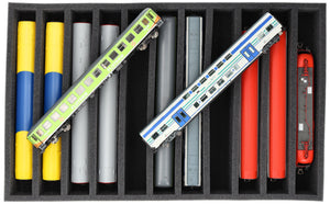 560 mm x 360 mm x 65 mm Foam insert for model railway - H0 scale - 11 compartments - for upright storage - EU065A002