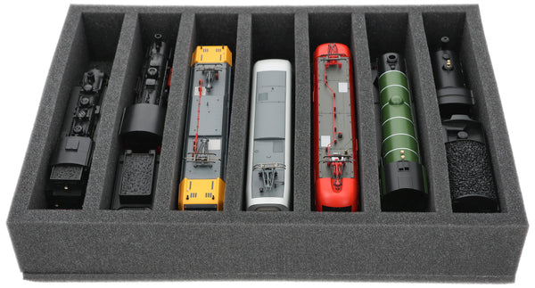 Foam insert H0 gauge - standing - 7 bars for model railway for Euroboxes - DD065A003