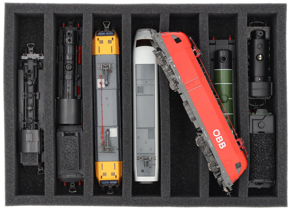 Foam insert H0 gauge - standing - 7 bars for model railway for Euroboxes - DD065A003