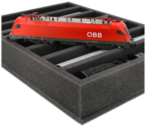 360 mm x 260 mm x 65 mm foam insert for model railway - H0 scale - 5 compartments - for upright storage - DD065A003