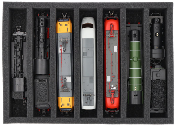 Foam insert H0 gauge - standing - 7 bars for model railway for Euroboxes - DD065A003