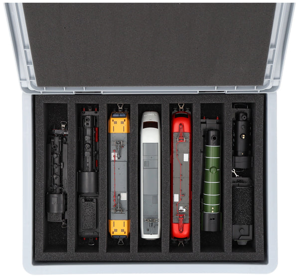Eurobox 40x30 Set für Modelleisenbahnen - Spur H0 - 7 Fächer - Schaumstoffeinlage zur stehenden Aufbewahrung
