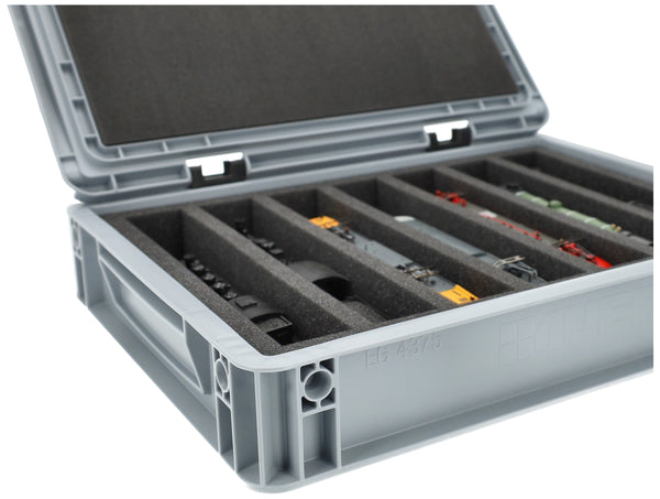 Eurobox 40x30 Set für Modelleisenbahnen - Spur H0 - 7 Fächer - Schaumstoffeinlage zur stehenden Aufbewahrung