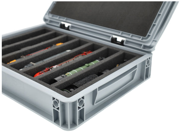 Eurobox 40x30 Set für Modelleisenbahnen - Spur H0 - 7 Fächer - Schaumstoffeinlage zur stehenden Aufbewahrung